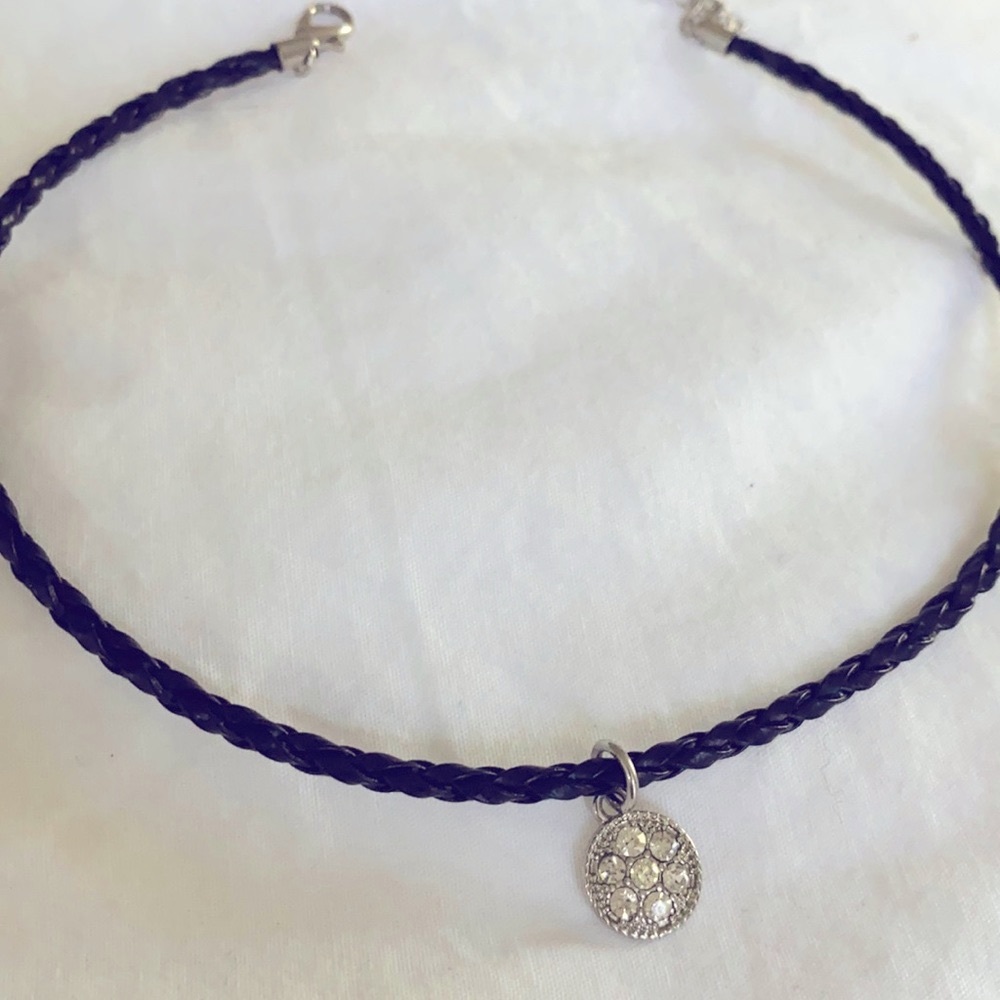 New Pave diamond and black leather rope necklace